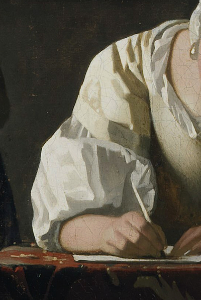 Details of Vermeer s Painting Technique Lady Writing a Letter